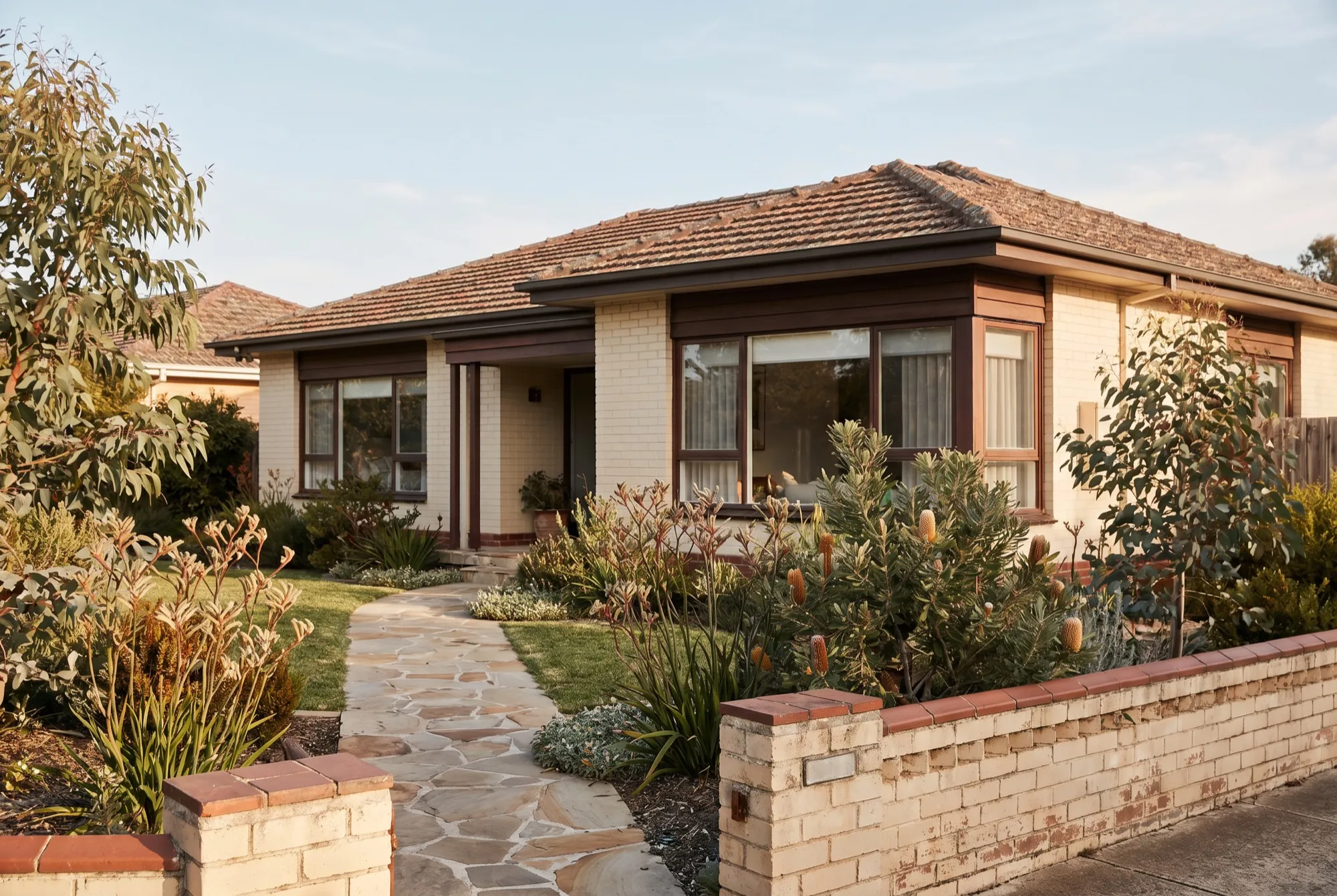 An established Australian suburban house with a native front garden
